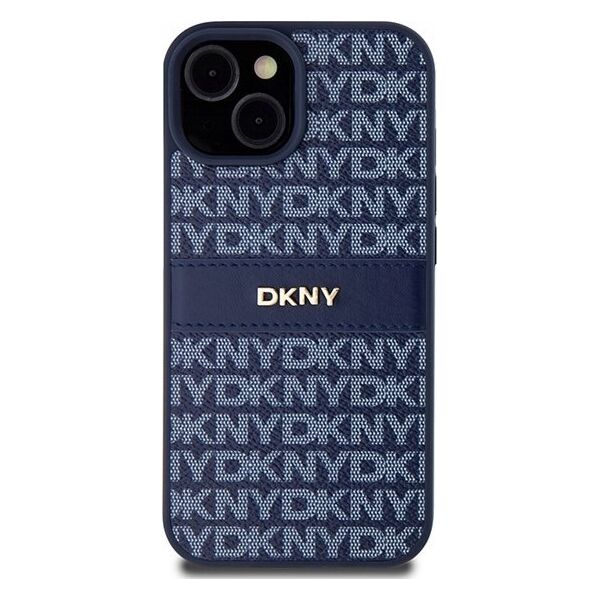 DKNY DKNY DKHCP15SPRTHSLB iPhone 15 / 14 / 13 6.1" niebieski/blue hardcase Leather Mono Stripe & Metal Logo