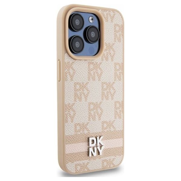 DKNY DKNY DKHCP15XPCPTSSP iPhone 15 Pro Max 6.7" różowy/pink hardcase Leather Checkered Mono Pattern & Printed Stripes