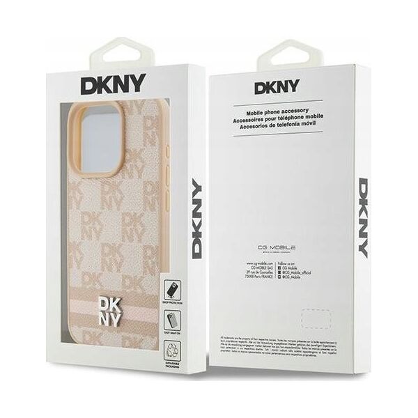 DKNY DKNY DKHCP15XPCPTSSP iPhone 15 Pro Max 6.7" różowy/pink hardcase Leather Checkered Mono Pattern & Printed Stripes