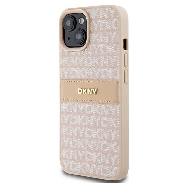 DKNY DKNY DKHCP15SPRTHSLP iPhone 15 / 14 / 13 6.1" różowy/pink hardcase Leather Mono Stripe & Metal Logo