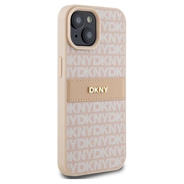 DKNY DKNY DKHCP15SPRTHSLP iPhone 15 / 14 / 13 6.1" różowy/pink hardcase Leather Mono Stripe & Metal Logo