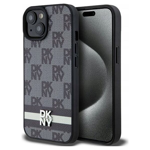 DKNY DKNY DKHCP15SPCPTSSK iPhone 15 / 14 / 13 6.1" czarny/black hardcase Leather Checkered Mono Pattern & Printed Stripes