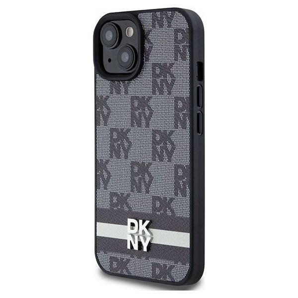 DKNY DKNY DKHCP15SPCPTSSK iPhone 15 / 14 / 13 6.1" czarny/black hardcase Leather Checkered Mono Pattern & Printed Stripes
