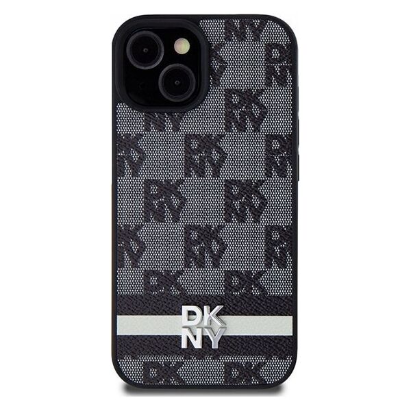 DKNY DKNY DKHCP15SPCPTSSK iPhone 15 / 14 / 13 6.1" czarny/black hardcase Leather Checkered Mono Pattern & Printed Stripes