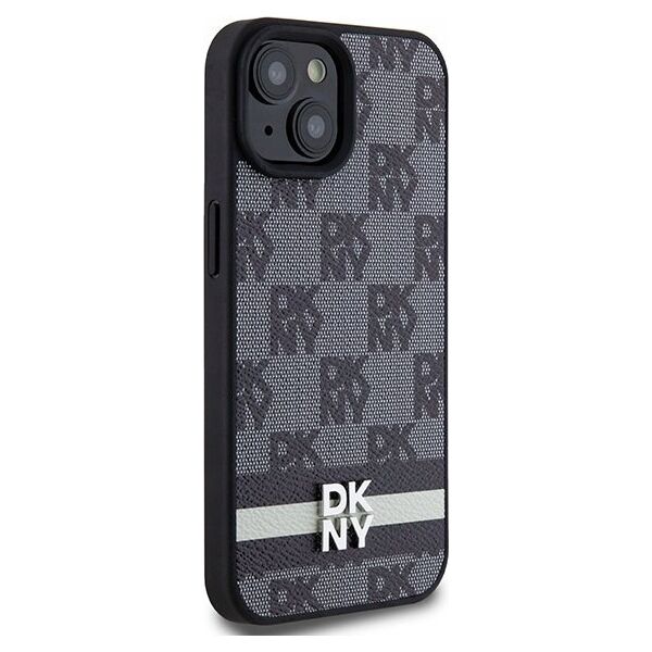 DKNY DKNY DKHCP15SPCPTSSK iPhone 15 / 14 / 13 6.1" czarny/black hardcase Leather Checkered Mono Pattern & Printed Stripes