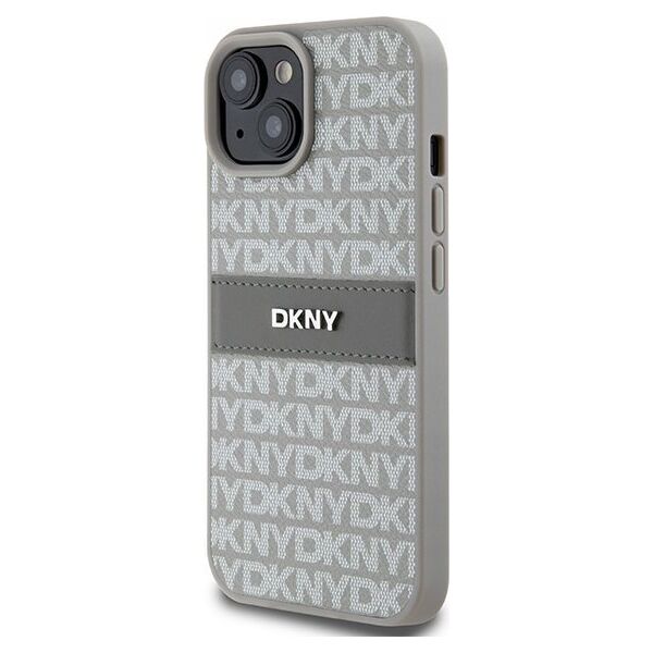 DKNY DKNY DKHCP15SPRTHSLE iPhone 15 / 14 / 13 6.1" beżowy/beige hardcase Leather Mono Stripe & Metal Logo