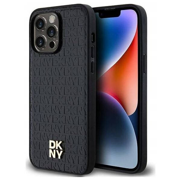 DKNY DKNY DKHMP13LPSHRPSK iPhone 13 Pro / 13 6.1" czarny/black hardcase Leather Pattern Metal Logo MagSafe