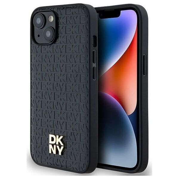 DKNY DKNY DKHMP14SPSHRPSK iPhone 14 / 15 / 13 czarny/black hardcase Leather Monogram Pattern Metal Logo MagSafe