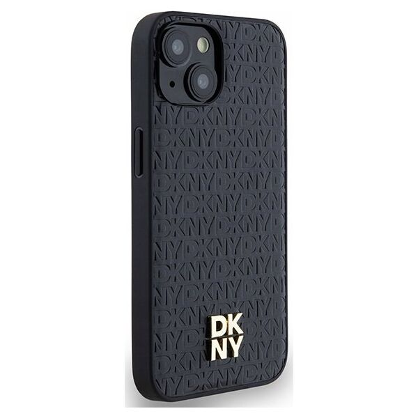 DKNY DKNY DKHMP14SPSHRPSK iPhone 14 / 15 / 13 czarny/black hardcase Leather Monogram Pattern Metal Logo MagSafe