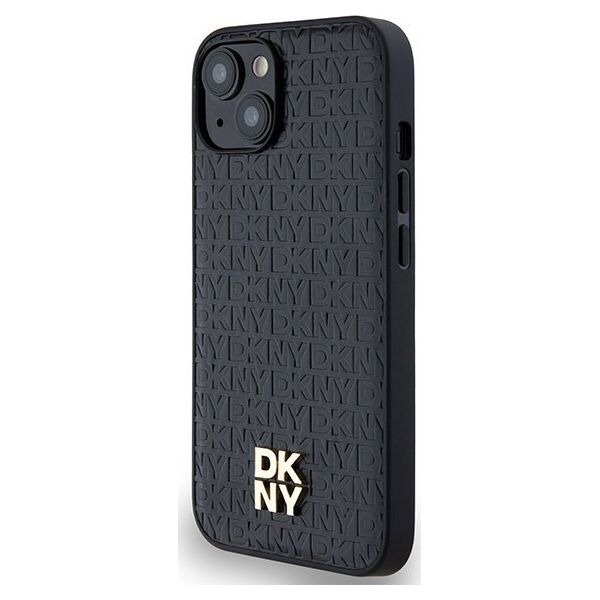 DKNY DKNY DKHMP14SPSHRPSK iPhone 14 / 15 / 13 czarny/black hardcase Leather Monogram Pattern Metal Logo MagSafe