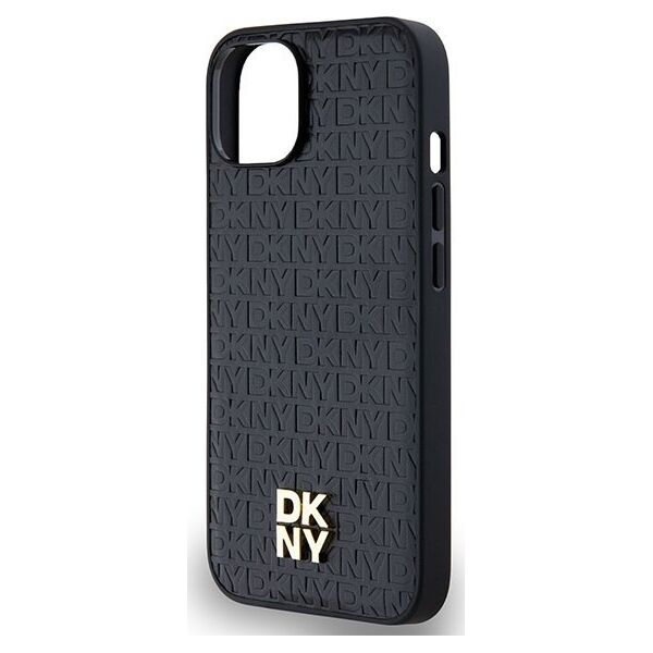 DKNY DKNY DKHMP14SPSHRPSK iPhone 14 / 15 / 13 czarny/black hardcase Leather Monogram Pattern Metal Logo MagSafe