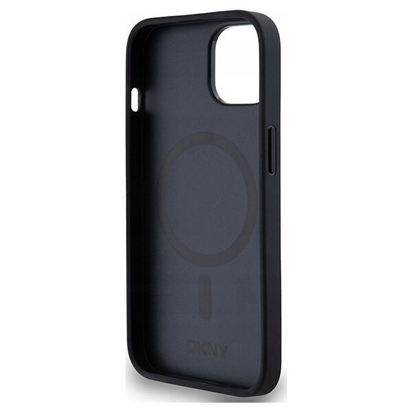 DKNY DKNY DKHMP14SPSHRPSK iPhone 14 / 15 / 13 czarny/black hardcase Leather Monogram Pattern Metal Logo MagSafe