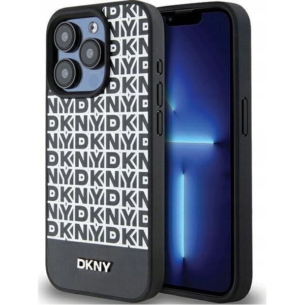 DKNY DKNY DKHMP15LPSOSPK iPhone 15 Pro 6.1" czarny/black hardcase Leather Printed Pattern Metal Logo MagSafe
