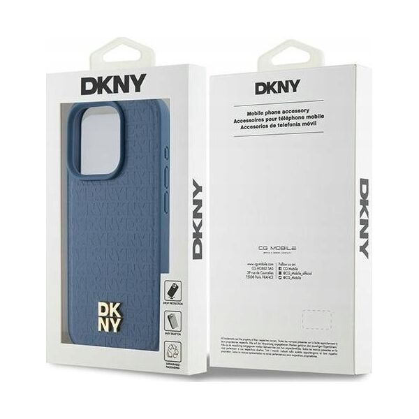 DKNY DKNY DKHMP15LPSHRPSB iPhone 15 Pro 6.1" niebieski/blue hardcase Leather Monogram Pattern Metal Logo MagSafe