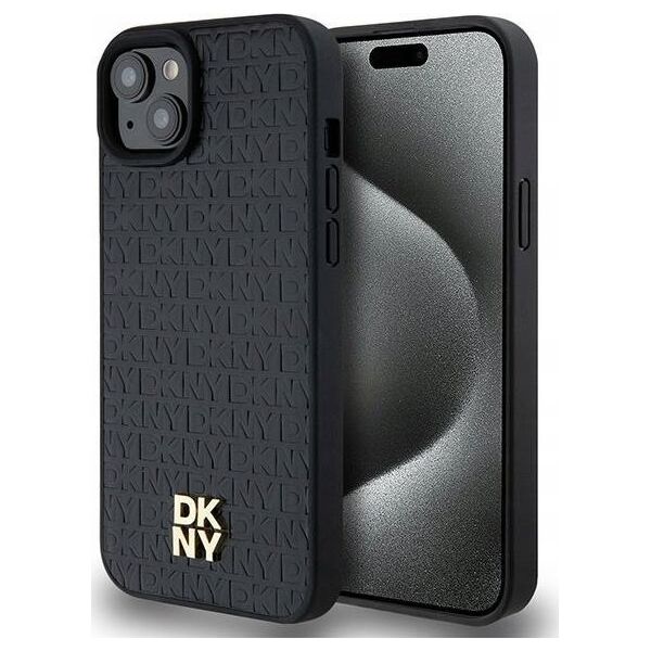 DKNY DKNY DKHMP15SPSHRPSK iPhone 15 / 14 / 13 6.1" czarny/black hardcase Leather Pattern Metal Logo MagSafe