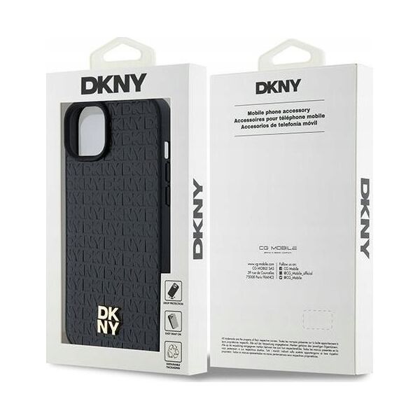 DKNY DKNY DKHMP15MPSHRPSK iPhone 15 Plus / 14 Plus 6.7" czarny/black hardcase Leather Monogram Pattern Metal Logo MagSafe