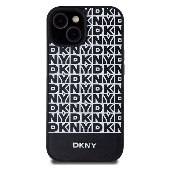 DKNY DKNY DKHMP15SPSOSPK iPhone 15 / 14 / 13 6.1" czarny/black hardcase Leather Printed Pattern Metal Logo MagSafe