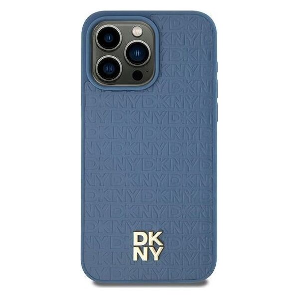DKNY DKNY DKHMP15SPSHRPSB iPhone 15 / 14 / 13 6.1" niebieski/blue hardcase Leather Pattern Metal Logo MagSafe