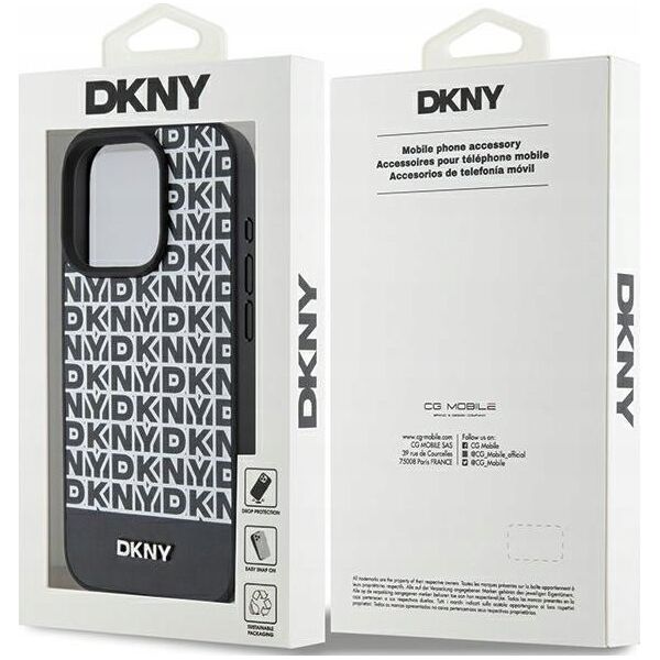 DKNY DKNY DKHMP15XPSOSPK iPhone 15 Pro Max 6.7" czarny/black hardcase Leather Printed Pattern Metal Logo MagSafe