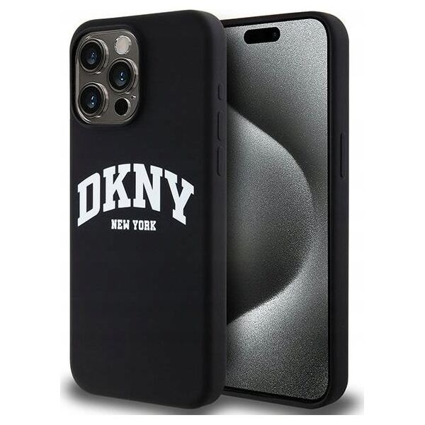 DKNY DKNY Liquid Silicone White Printed Logo MagSafe - Etui iPhone 15 Pro Max (czarny)
