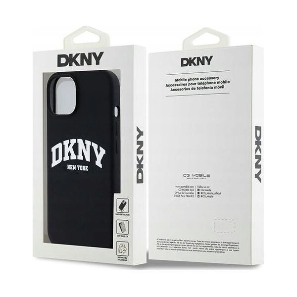 DKNY DKNY Liquid Silicone White Printed Logo MagSafe - Etui iPhone 14 / 15 / 13 (czarny)