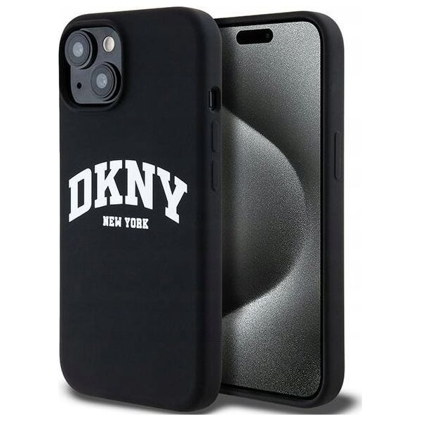 DKNY DKNY Liquid Silicone White Printed Logo MagSafe - Etui iPhone 15 / 14 / 13 (czarny)