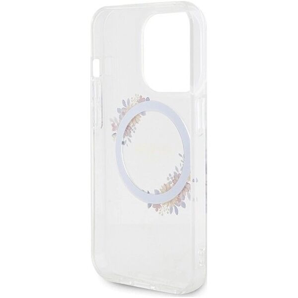 Guess Oryginalne Etui GUESS Hardcase GUHMP15LHFWFCT do iPhone 15 Pro (Kompatybilny z Magsafe / Flowers Wreath / transparent)