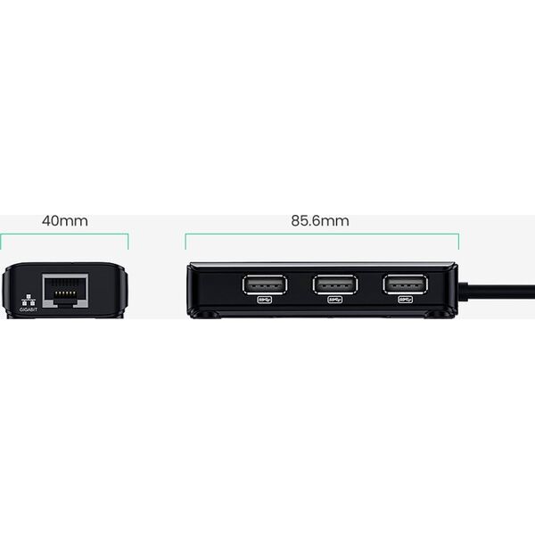 Adapter USB Ugreen Adapter sieciowy Ugreen 20264 RJ45 / USB-A 10/100Mbps HUB 3x USB-A 2.0 - czarny