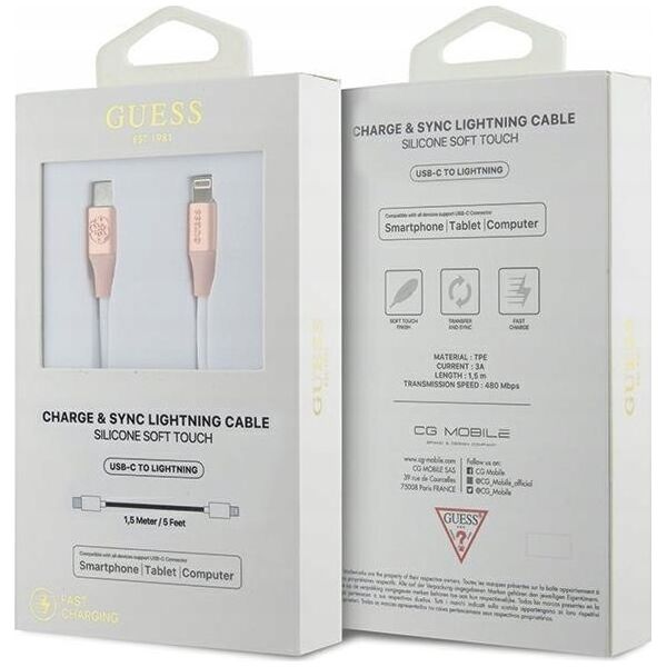 Kabel USB Guess USB-C - Lightning 1.5 m Różowy (GUCLLALRGDP)
