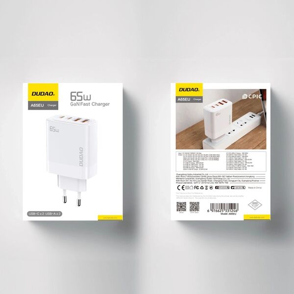 Ładowarka Dudao Ładowarka sieciowa GaN Dudao A65EU 2xUSB-A, 2xUSB-C PD 65W biała