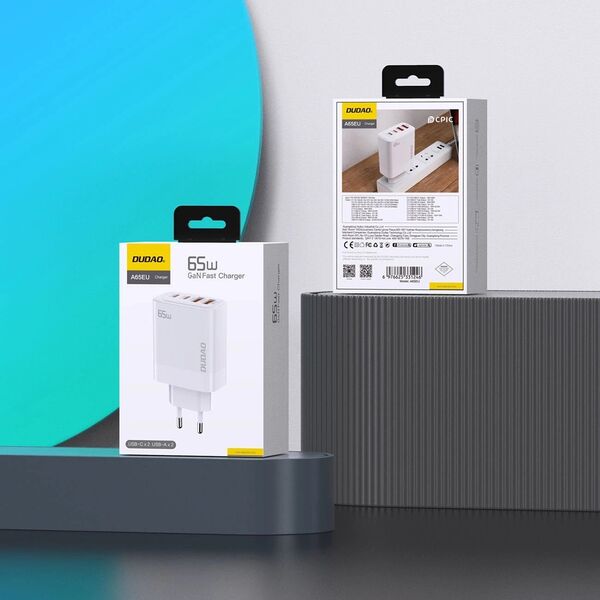 Ładowarka Dudao Ładowarka sieciowa GaN Dudao A65EU 2xUSB-A, 2xUSB-C PD 65W biała