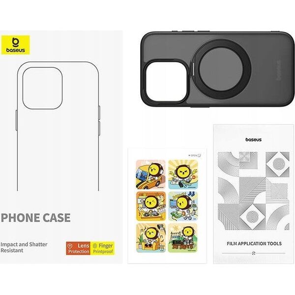 Baseus Etui Baseus SkyRing Magnetic ze stojakiem dla iP 13 Pro + szkło hartowane i zestaw czyszczący (czarny)