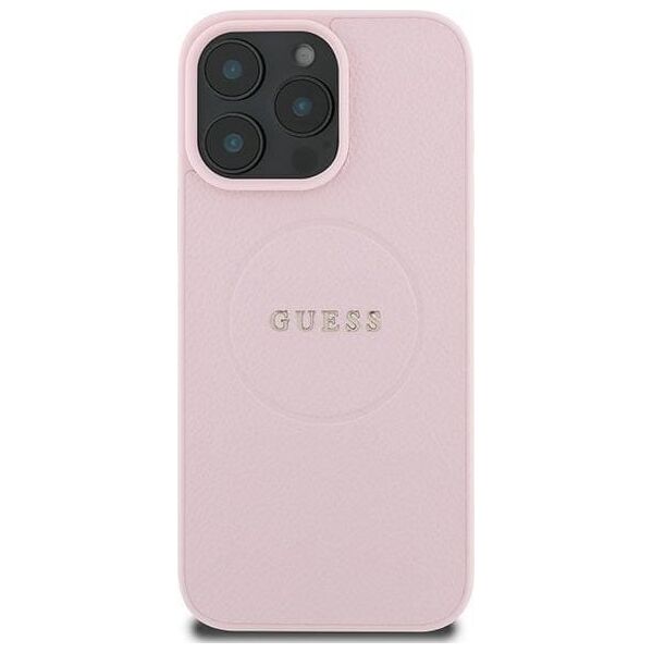 Guess Guess GUHMP15XPGHSMMP iPhone 15 Pro Max 6.7" różowy/pink MagSafe PU Grained Gold Ring