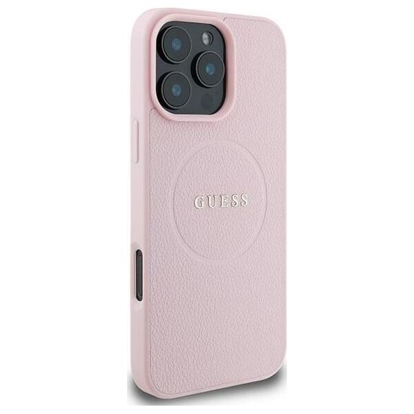 Guess Guess GUHMP15XPGHSMMP iPhone 15 Pro Max 6.7" różowy/pink MagSafe PU Grained Gold Ring