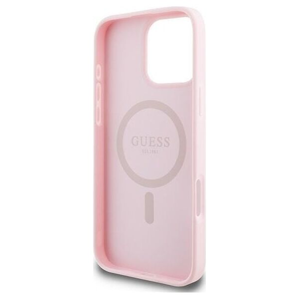 Guess Guess GUHMP15XPGHSMMP iPhone 15 Pro Max 6.7" różowy/pink MagSafe PU Grained Gold Ring