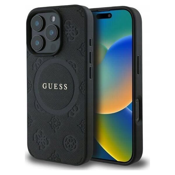 Guess Guess GUHMP16LPSAPSMEK iPhone 16 Pro 6.3" czarny/black hardcase Saffiano Peony Classic Logo MagSafe