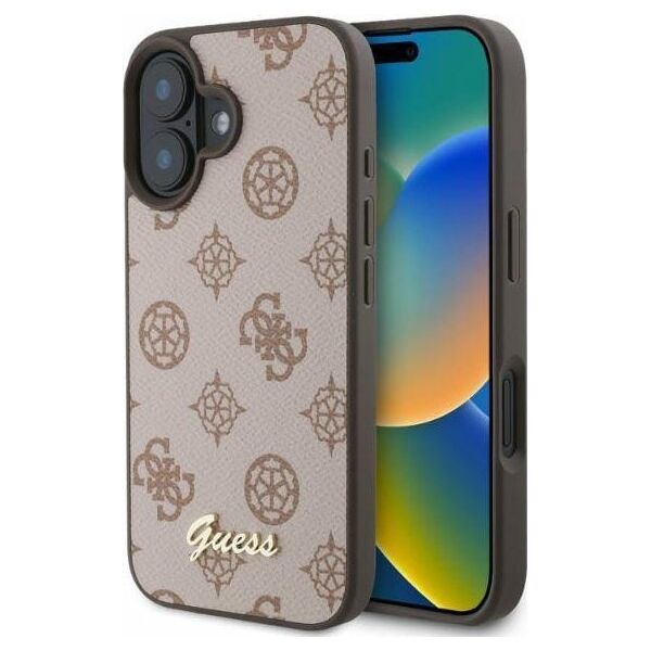 Guess Guess GUHMP16SPGPYSW iPhone 16 6.1" brązowy/brown hardcase Peony Script MagSafe