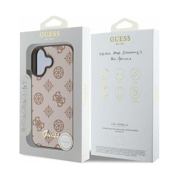 Guess Guess GUHMP16SPGPYSW iPhone 16 6.1" brązowy/brown hardcase Peony Script MagSafe