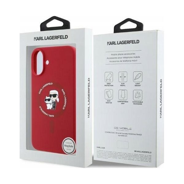 Karl Lagerfeld KARL LAGERFELD futerał do IPHONE 16 kompatybilny z MagSafe KLHMP16SSCMKCRHR (Silicone KC Body Ring) czerwony
