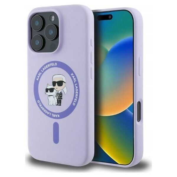 Karl Lagerfeld KARL LAGERFELD futerał do IPHONE 16 Plus kompatybilny z MagSafe KLHMP16MSCMKCRHU (Silicone KC Body Ring) fioletowy