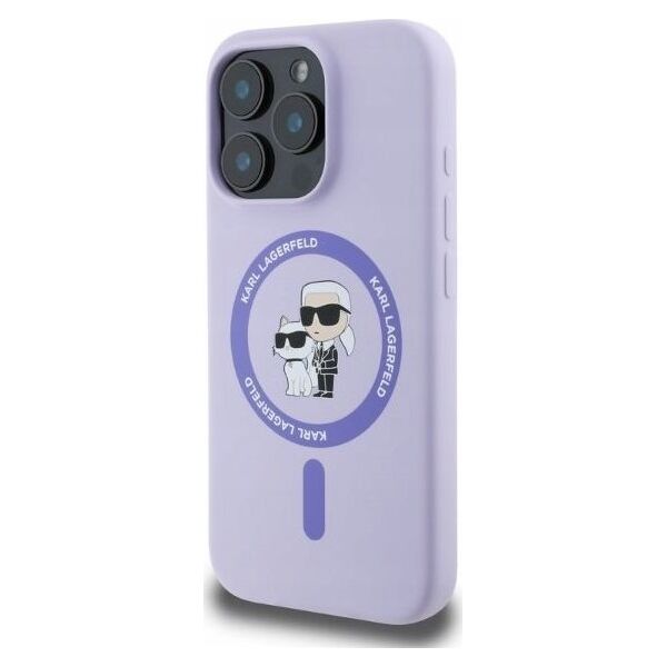 Karl Lagerfeld KARL LAGERFELD futerał do IPHONE 16 Plus kompatybilny z MagSafe KLHMP16MSCMKCRHU (Silicone KC Body Ring) fioletowy