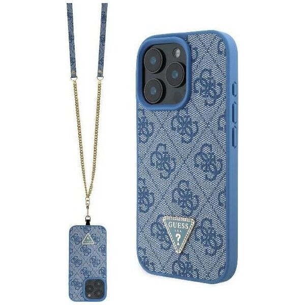 Guess Guess GUHCP16LP4TDSCPB iPhone 16 Pro 6.3" niebieski/blue hardcase Leather Metal Logo Strass Crossbody