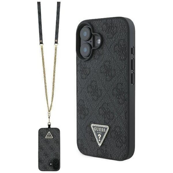 Guess Guess GUHCP16SP4TDSCPK iPhone 16 6.1" czarny/black hardcase Leather Metal Logo Strass Crossbody