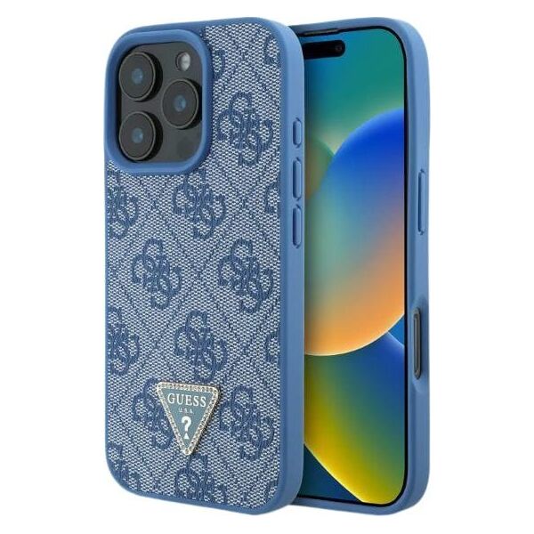 Guess Guess GUHCP16XP4TDPB iPhone 16 Pro Max 6.9" niebieski/blue hardcase Leather 4G Triangle Strass MagSafe