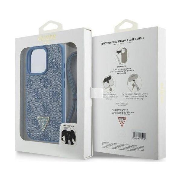 Guess Guess GUHCP16XP4TDSCPB iPhone 16 Pro Max 6.9" niebieski/blue hardcase Leather Metal Logo Strass Crossbody