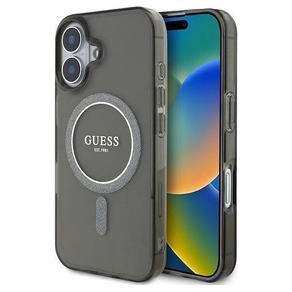 Guess Guess GUHMP16SHFGEREK iPhone 16 6.1" czarny/black hardcase IML Glitter Circle MagSafe