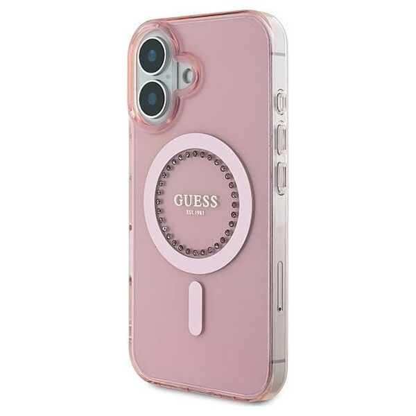 Guess Guess GUHMP16SPFTDTEP iPhone 16 6.1" różowy/pink hardcase IML Rhinestones MagSafe