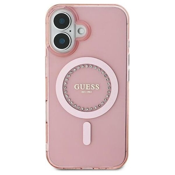 Guess Guess GUHMP16SPFTDTEP iPhone 16 6.1" różowy/pink hardcase IML Rhinestones MagSafe