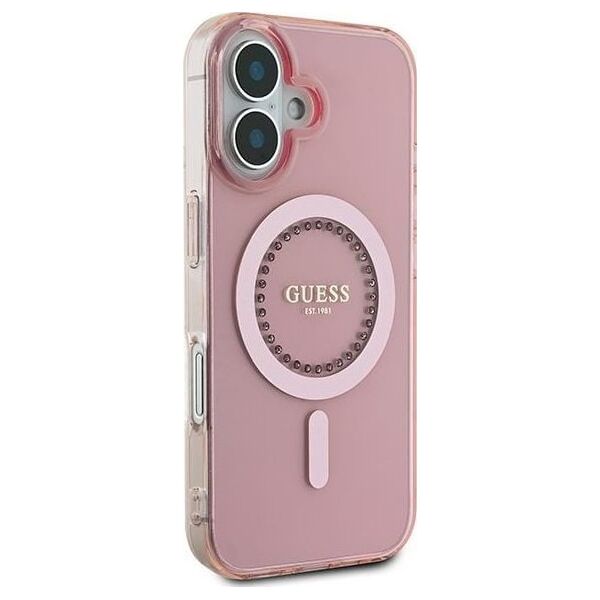 Guess Guess GUHMP16SPFTDTEP iPhone 16 6.1" różowy/pink hardcase IML Rhinestones MagSafe
