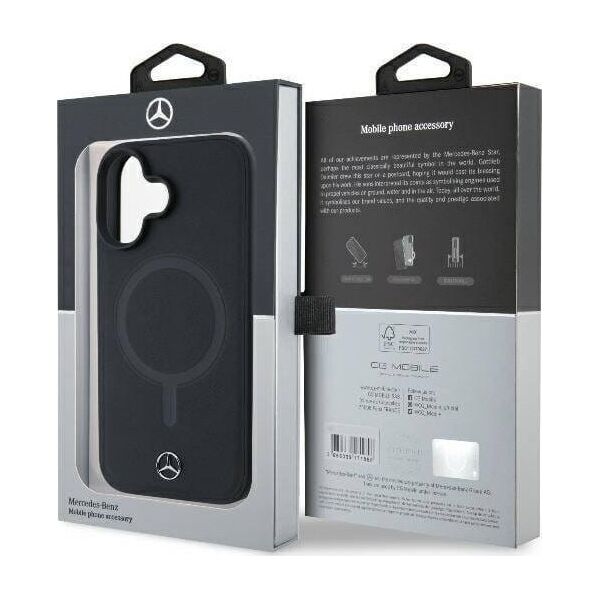 Mercedes Mercedes MEHMP16S23RCMK iPhone 16 6.1" czarny/black hardcase Plain Smooth Leather MagSafe